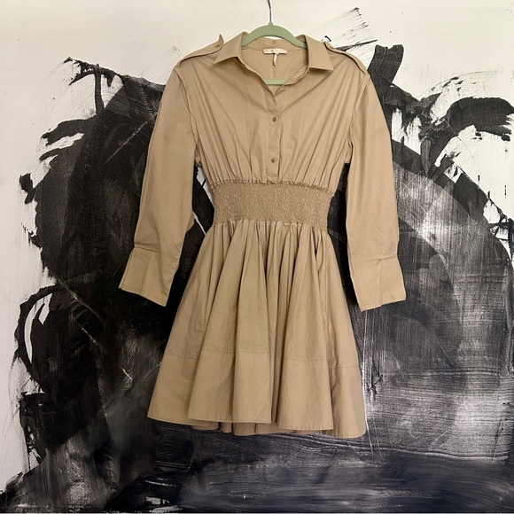 Maje Ralix Tie-Cuff Shirt Dress - Smocked Waist - Size 3 - Picture 7 of 14